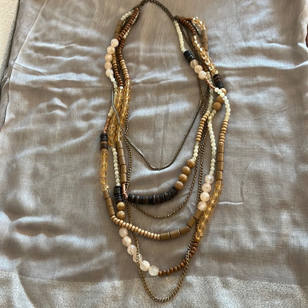 Layered Beaded Brown Collar - Long